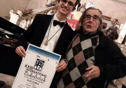 Filippo Lerda con il compositore Enrico Correggia, presidente della giuria all' International Music Competition Caffa Righetti di Cortemilia